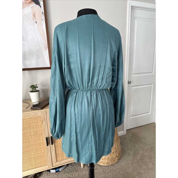 Zara Sea Green Tie Waist Satin Wrap Dress - Picture 4 of 6